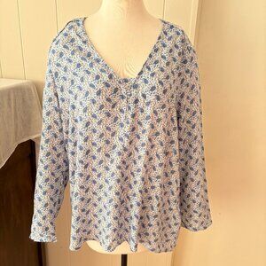 Esprit Blue & White Paisley Tunic Blouse - Sz 12 (US), 44 (France/EUR)